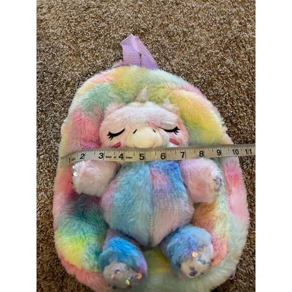 Girls Unicorn Rainbow Plush Mini Backpack Multicolor Accessory - Picture 5 of 6